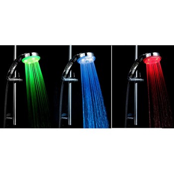 Pommeau de douche 3 couleurs à LED rond chromé  en fonctions de la température de l'eau