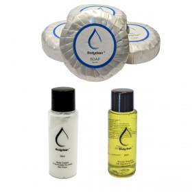 Lot 375 produits accueil hôtel Crème corps 30ml, Shampooing gel douche 30ml, Savon 30g Orange Amère