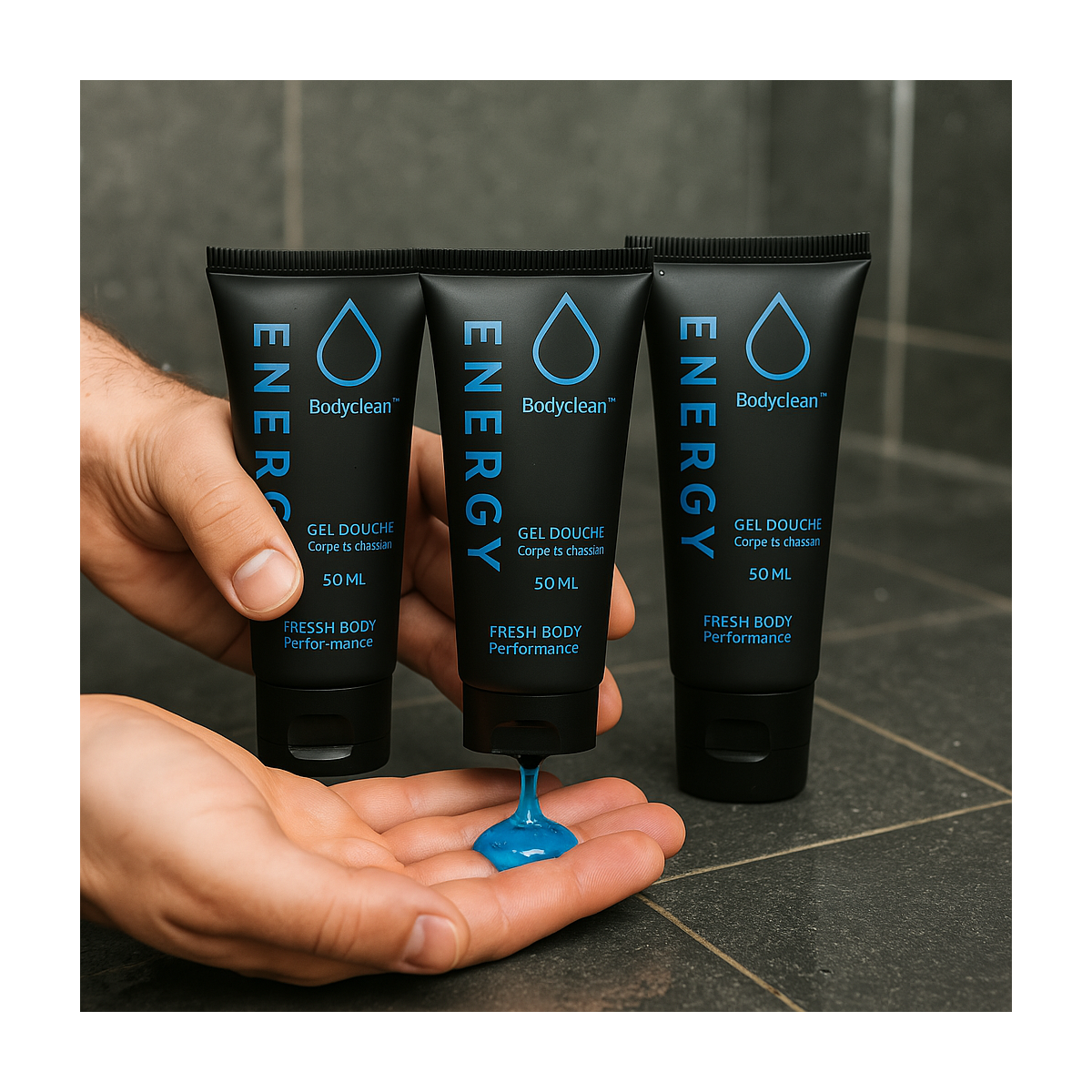 Lot de 125 gels Douche 50ml Corps et Cheveux de Sport Énergétique aux Arômes Frais - Fresh Body Performance BodyClean