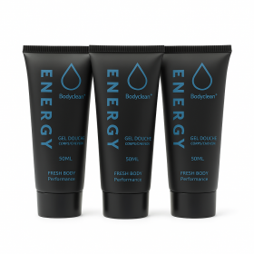 Lot de 60 gels Douche 50ml Corps et Cheveux de Sport Énergétique aux Arômes Frais - Fresh Body Performance BodyClean