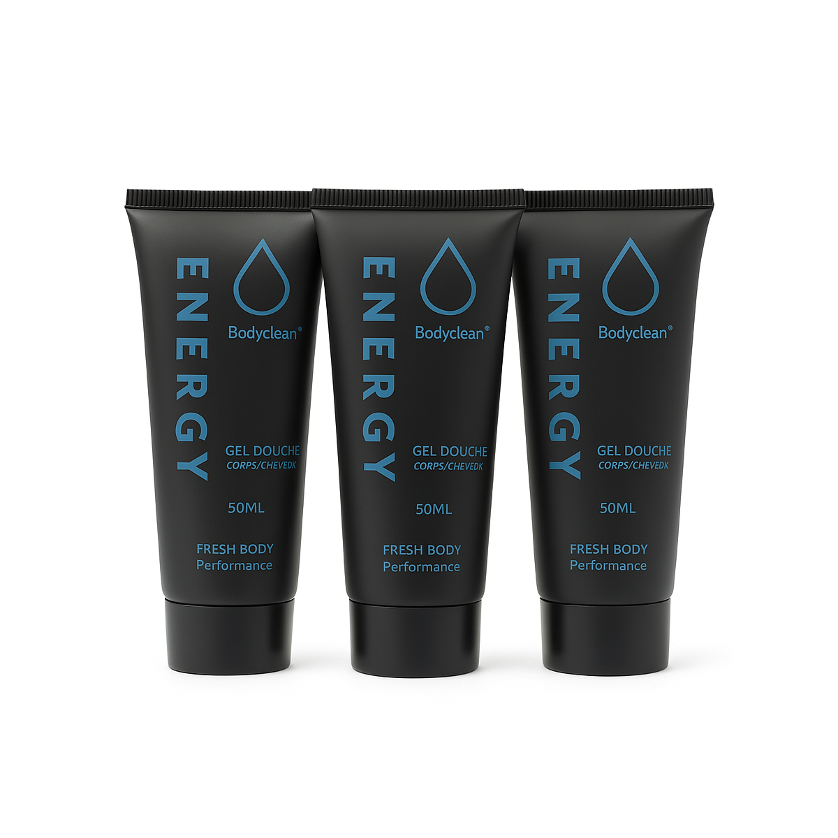 Lot de 60 gels Douche 50ml Corps et Cheveux de Sport Énergétique aux Arômes Frais - Fresh Body Performance BodyClean