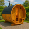 Sauna extérieur Harvia type tonneau avec poêle à bois 220 cm (L) x 220 cm (diamètre)