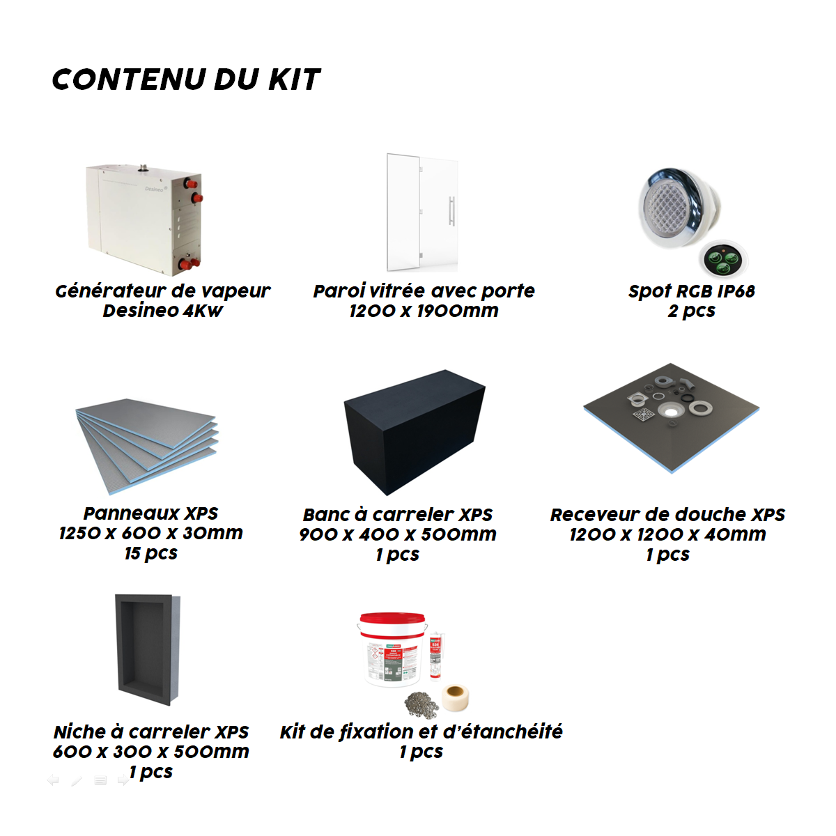 Kit de construcción de cabina de hammam pared acristalada para alicatar 120 x 120