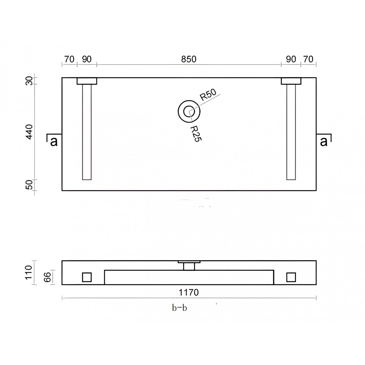 copy of Vasque à encastrer prête à carreler Vitech 1170 × 520 × 110 mm fournis avec siphon et grille pour salle de bains
