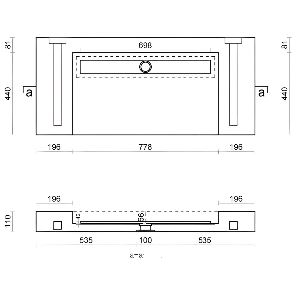 copy of Vasque à encastrer prête à carreler Vitech 1170 × 520 × 110 mm fournis avec siphon et grille pour salle de bains