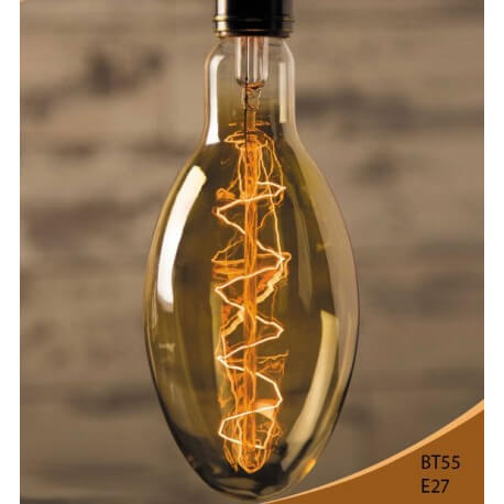 Bombilla Vintage incandescente con filamentos visibles estilo Thomas Edison BT55 / 27 / 40W