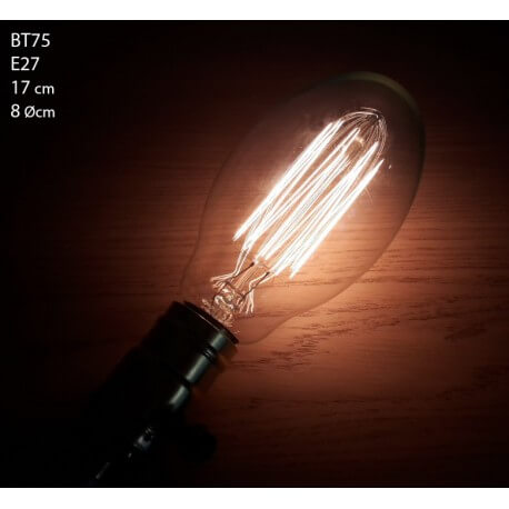 Ampoule vintage incandescente bulb Edison E27 BT75 filaments apparents