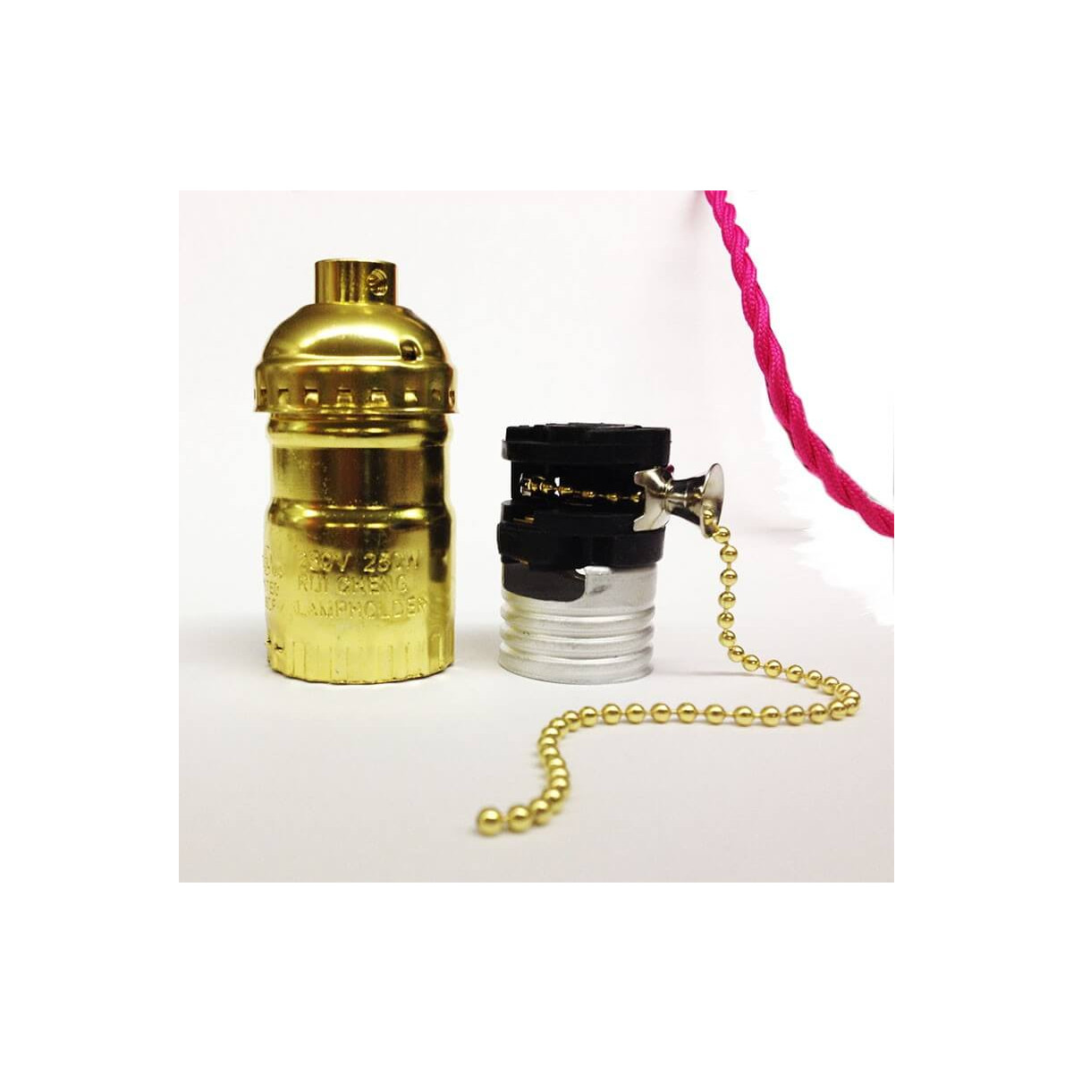 Lot von 3 Steckdosen Typ E27 Jahrgang mit Schalterkette Gold