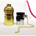 Lot von 3 Steckdosen Typ E27 Jahrgang mit Schalterkette Gold