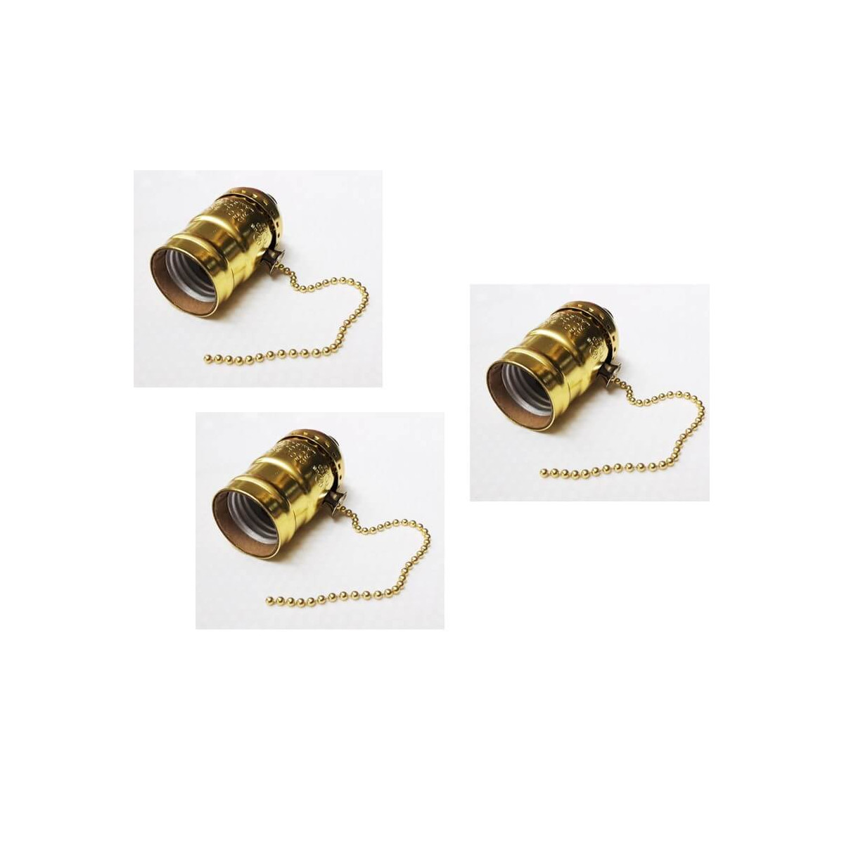 Lot von 3 Steckdosen Typ E27 Jahrgang mit Schalterkette Gold