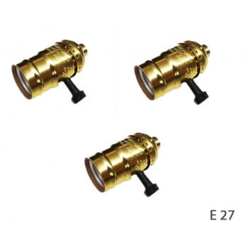 Set of 3 Gold Sockets E27 vintage with rotary switch
