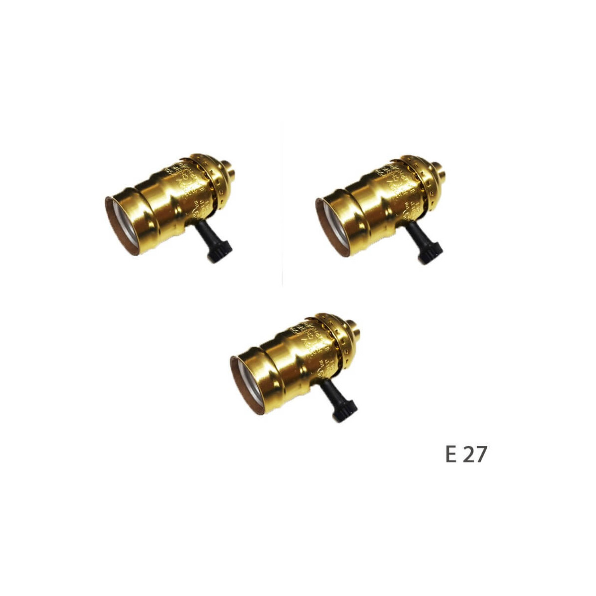 Lot de 3 douilles Gold E27 vintage avec interrupteur rotatif