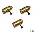 Lot de 3 douilles Gold E27 vintage avec interrupteur rotatif