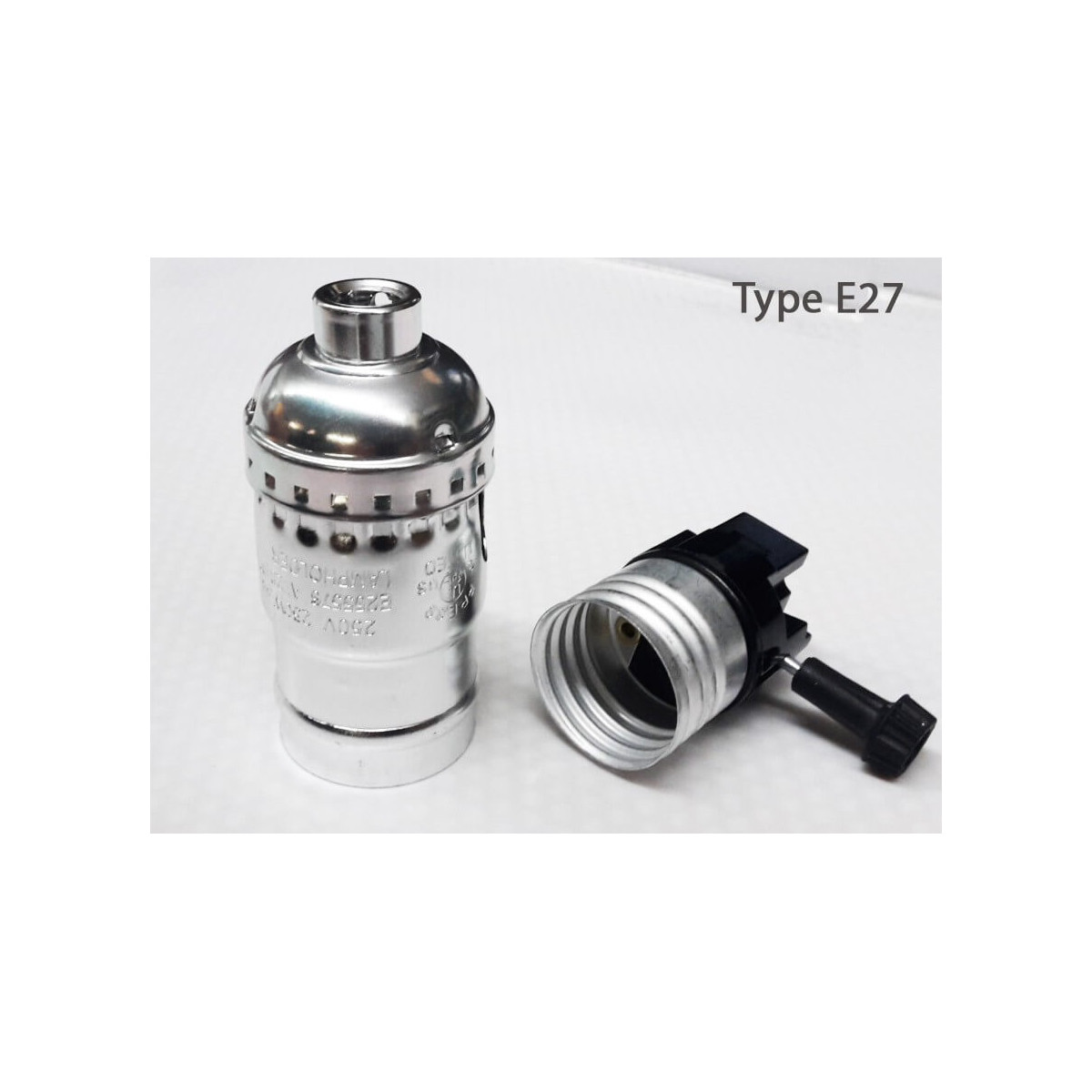 Buchse Chrom Oldtimer Typ E27 mit Drehschalter