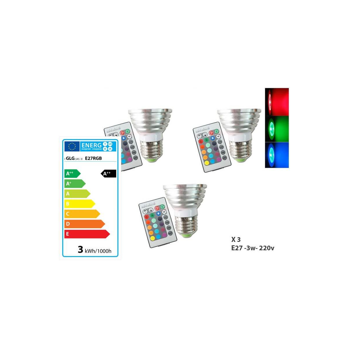 Set mit 3 RGB-Farb-LED-Lampen mit Fernbedienung