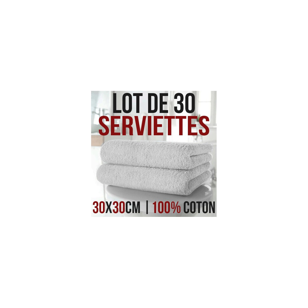 Lot de 30 serviettes pour les mains 30 x 30 cm 100 % coton