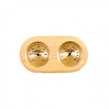 Thermometer, hygrometer SAWO pine sauna golden background