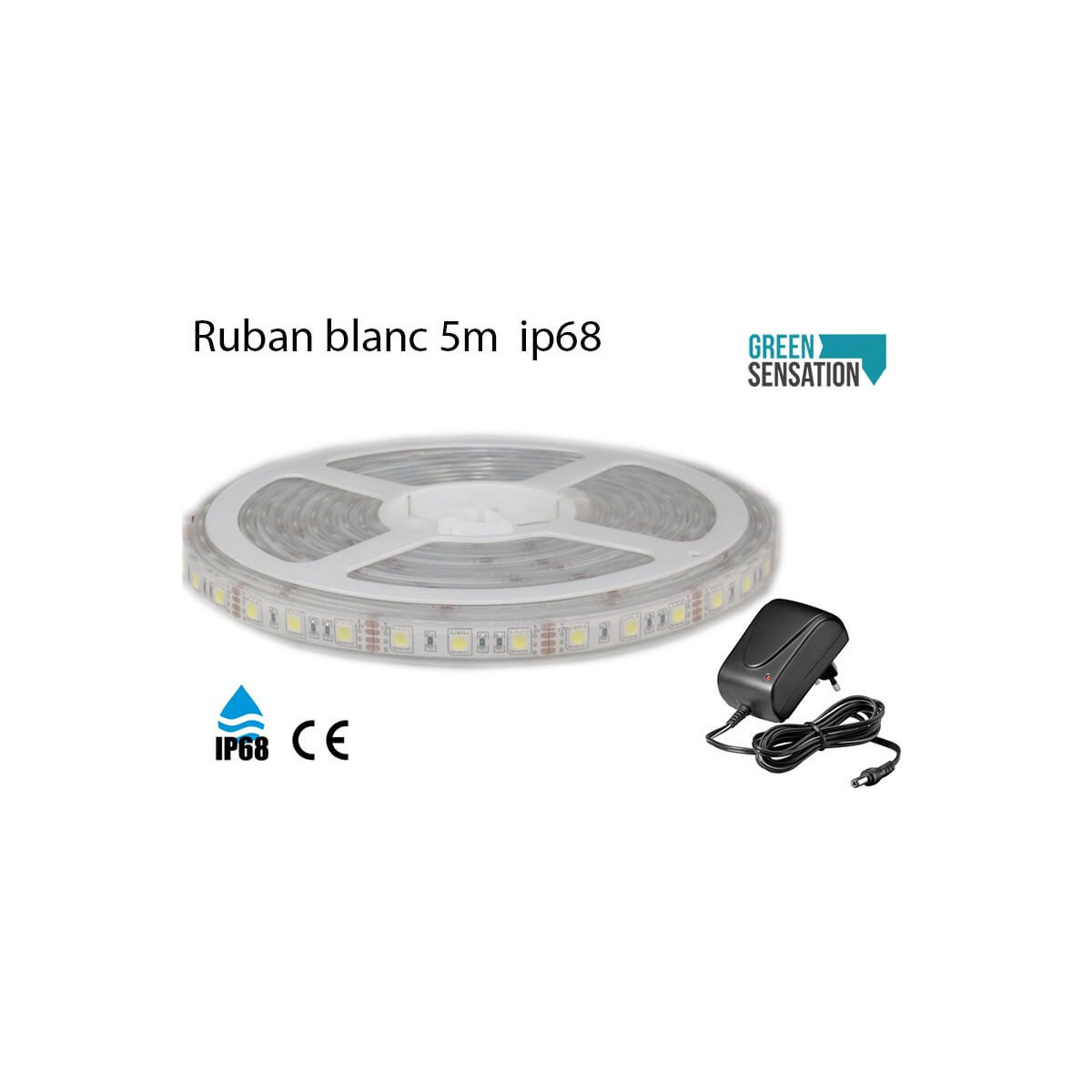 Nastro led impermeabile bianchi caldi 5 metri 12v con trasformatore IP68