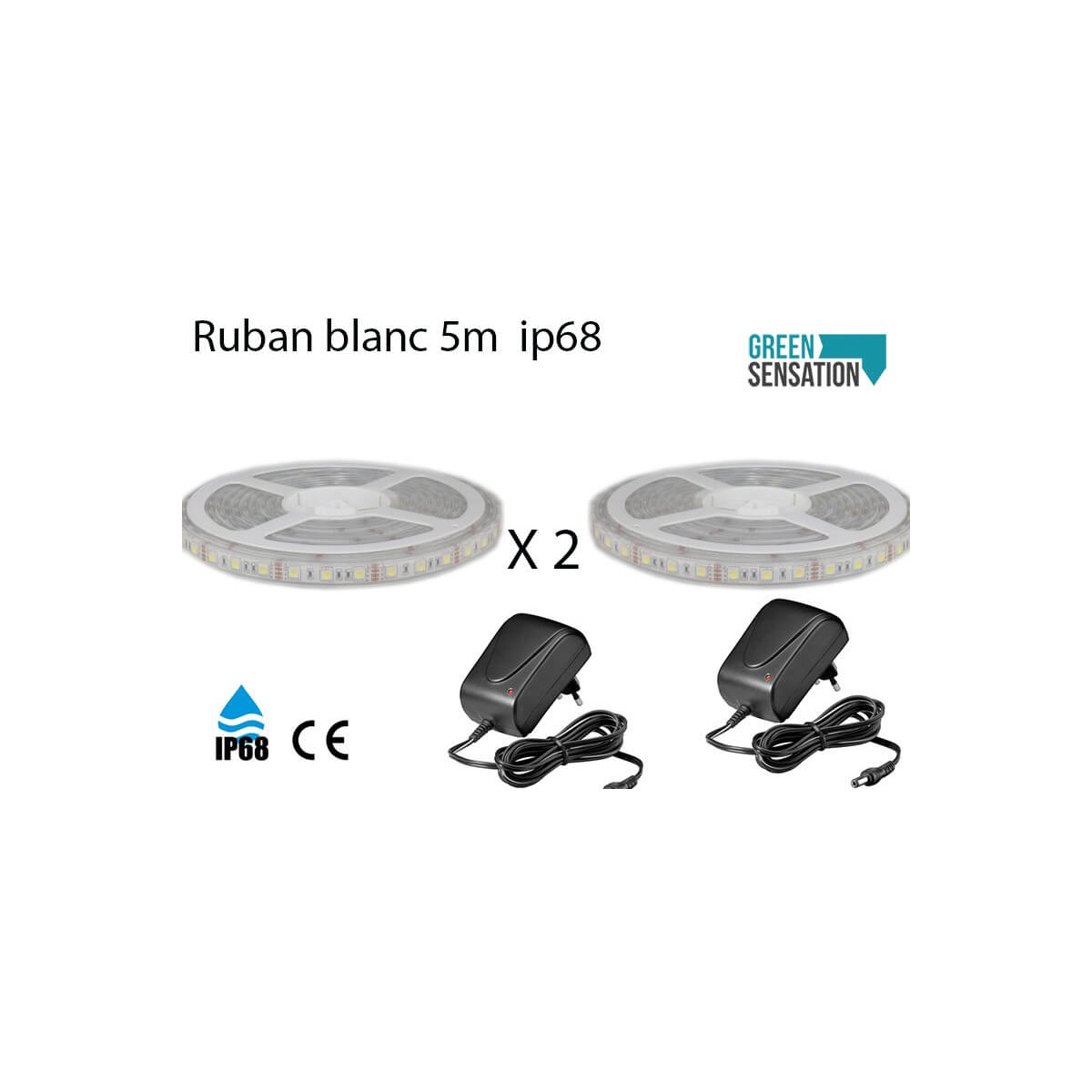 Satz von 2 Bändern weiße heiße 5 Meter LED + Trafo 12V IP68