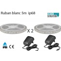 Satz von 2 Bändern weiße heiße 5 Meter LED + Trafo 12V IP68