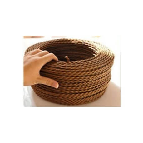 Cable eléctrico trenzado mirada marrón tela retro vintage
