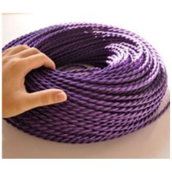 Cable eléctrico Vintage color púrpura con revestimiento en tela.
