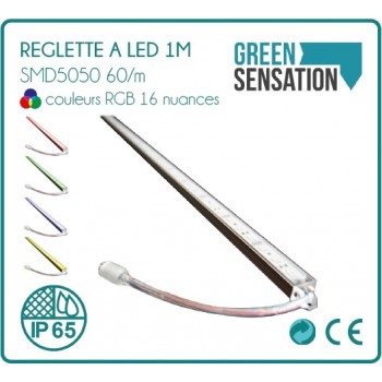 Réglette à LED couleurs 1 m RGB avec télécommande waterproof IP65