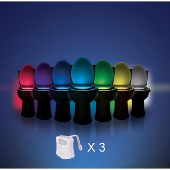 Confezione da 3 led luci 8 colori per movimento WC per ciotola, wc sedile