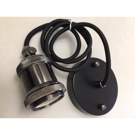Ceiling metal and matte black woven cable socket E27 and black screws