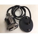 Plafonnier métal et câble tissé Noir mat douille E27 et vis noires