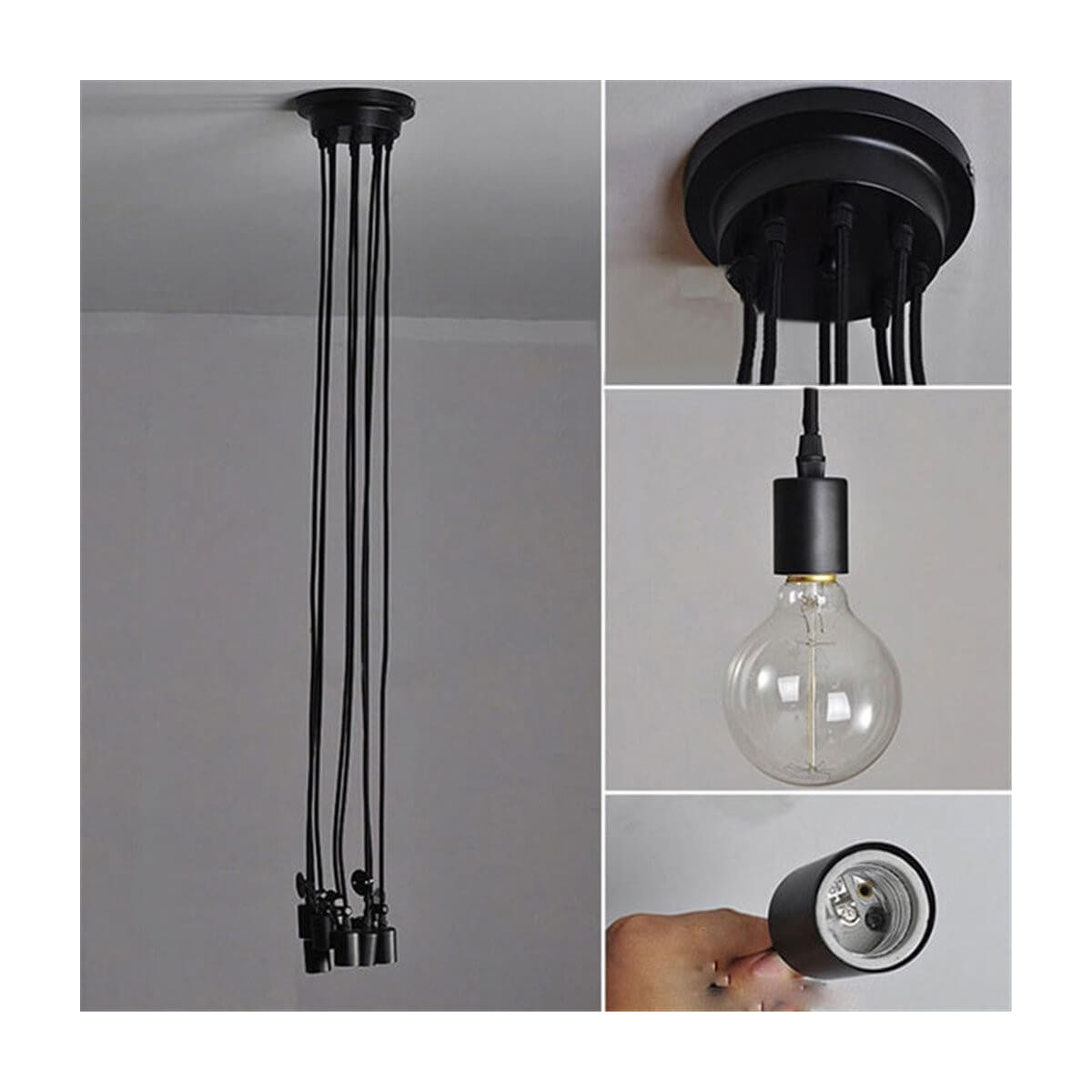 Lámpara de techo suspendida vintage aspecto retro DIY 8 casquillos E27 