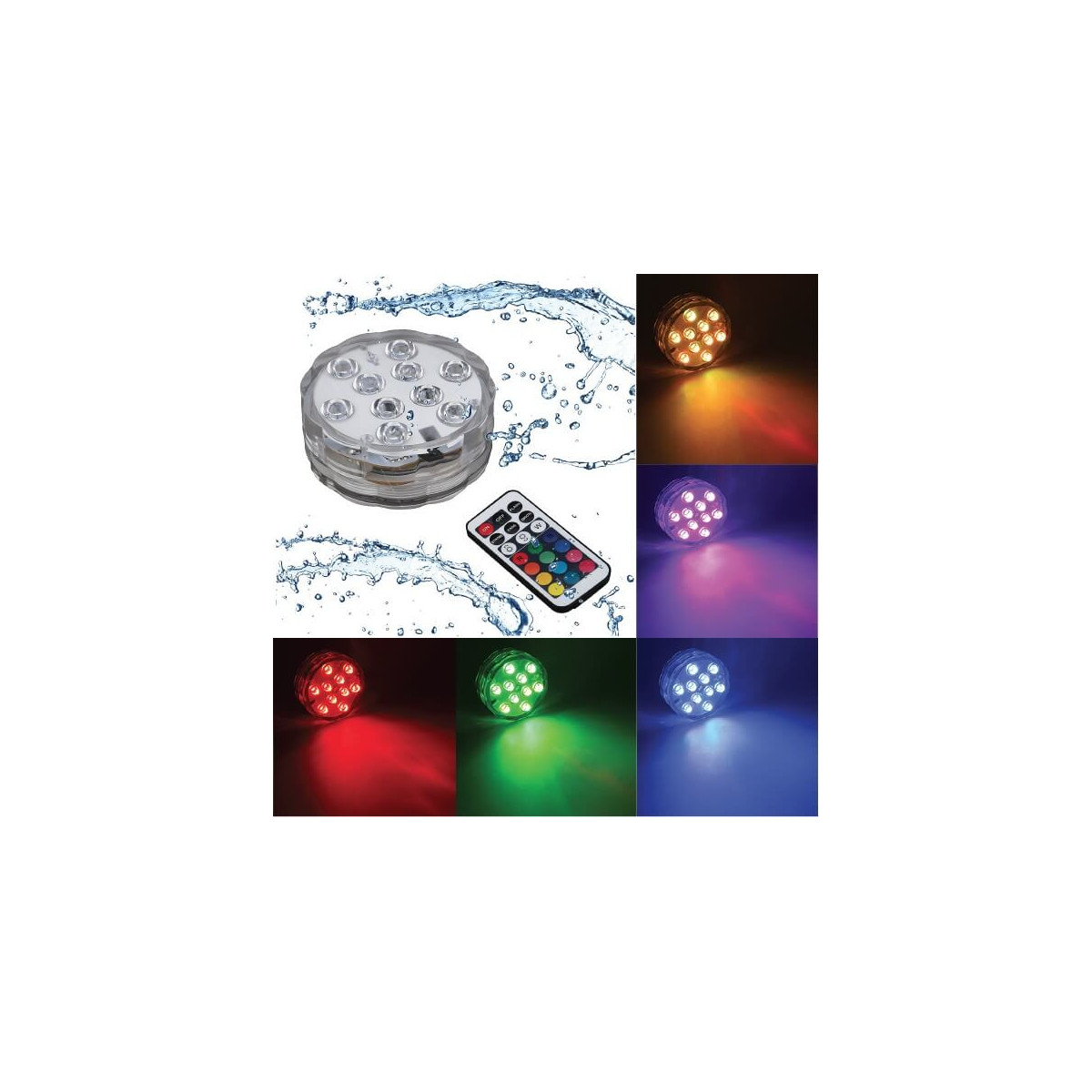  Spot submersible lumière LED ip68 tout environnement humide controllable à distance 16 couleurs 4 programmes de défilement