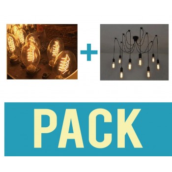 Pack Plafonnier avec 10 ampoules BT55 vintage suspendu look retro DIY 8 douilles E27 