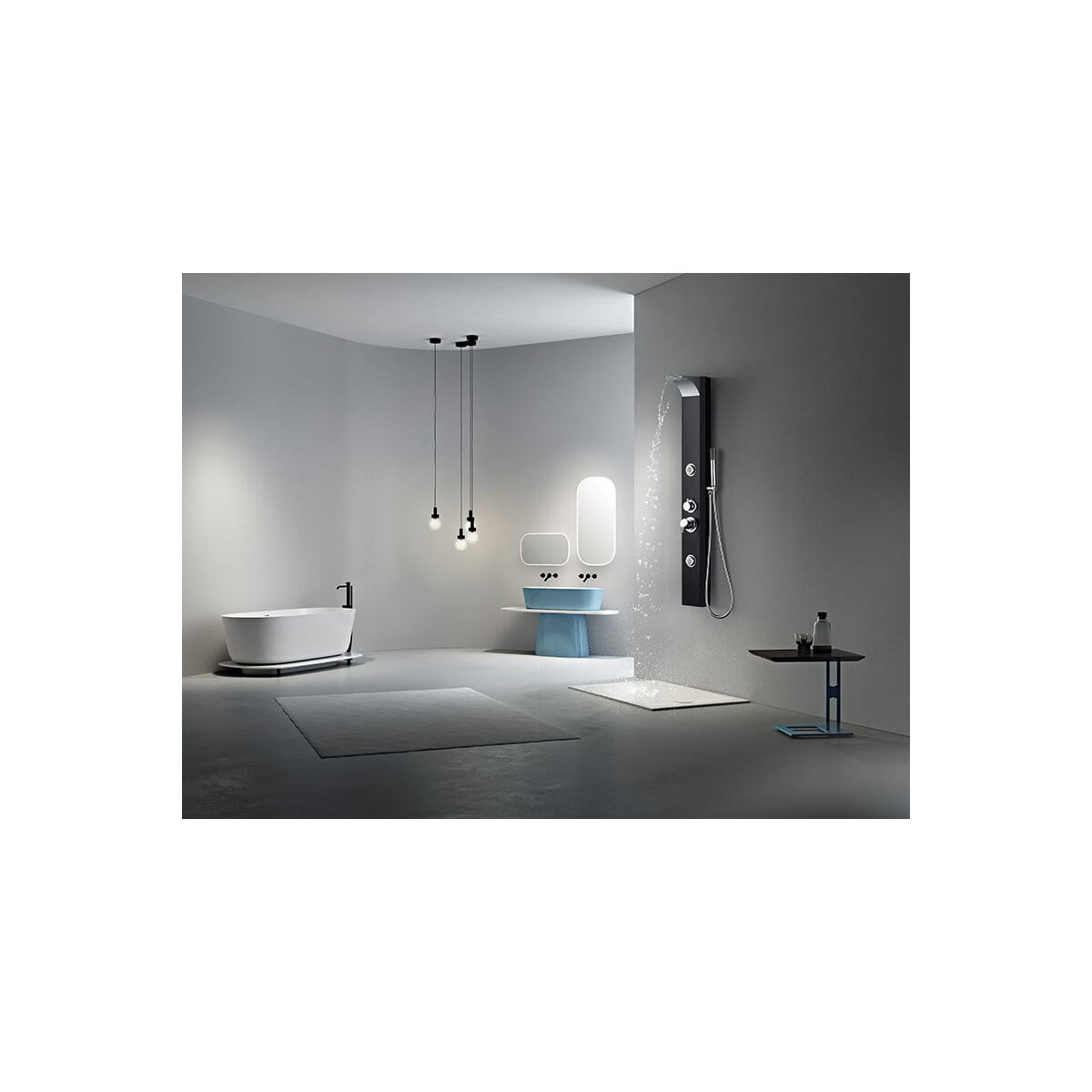 Colonna doccia per balneoterapia (1250mmx170mm) in lega di alluminio nera, verniciatura nera