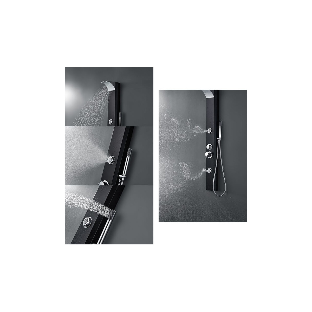 Balneotherapie-Duschsäule (1250 mm x 170 mm) aus schwarzer Aluminiumlegierung, schwarze Farbe