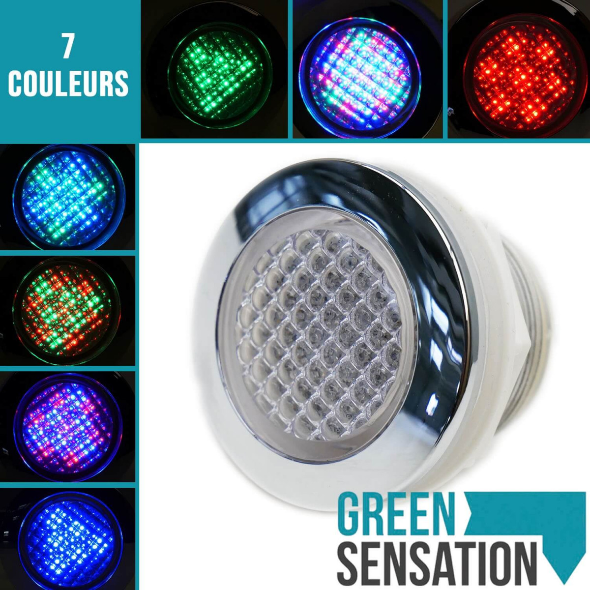 Foco empotrable RGB estanco IP68 + pulsador de control y transformador para hammam y baño