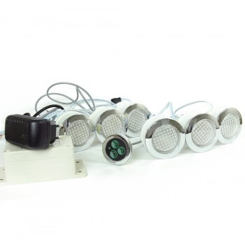 Foco empotrable RGB estanco IP68 + pulsador de control y transformador para hammam y baño