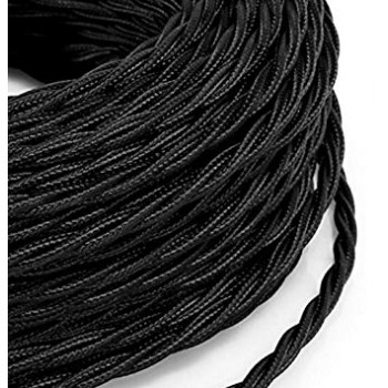 Vintage negro trenzado alambre eléctrico aspecto retro en tela (por metro)