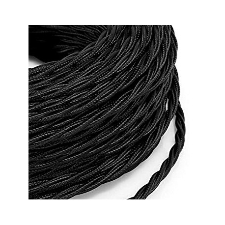 Fil électrique tressé noir vintage look retro en tissu (au mètre)