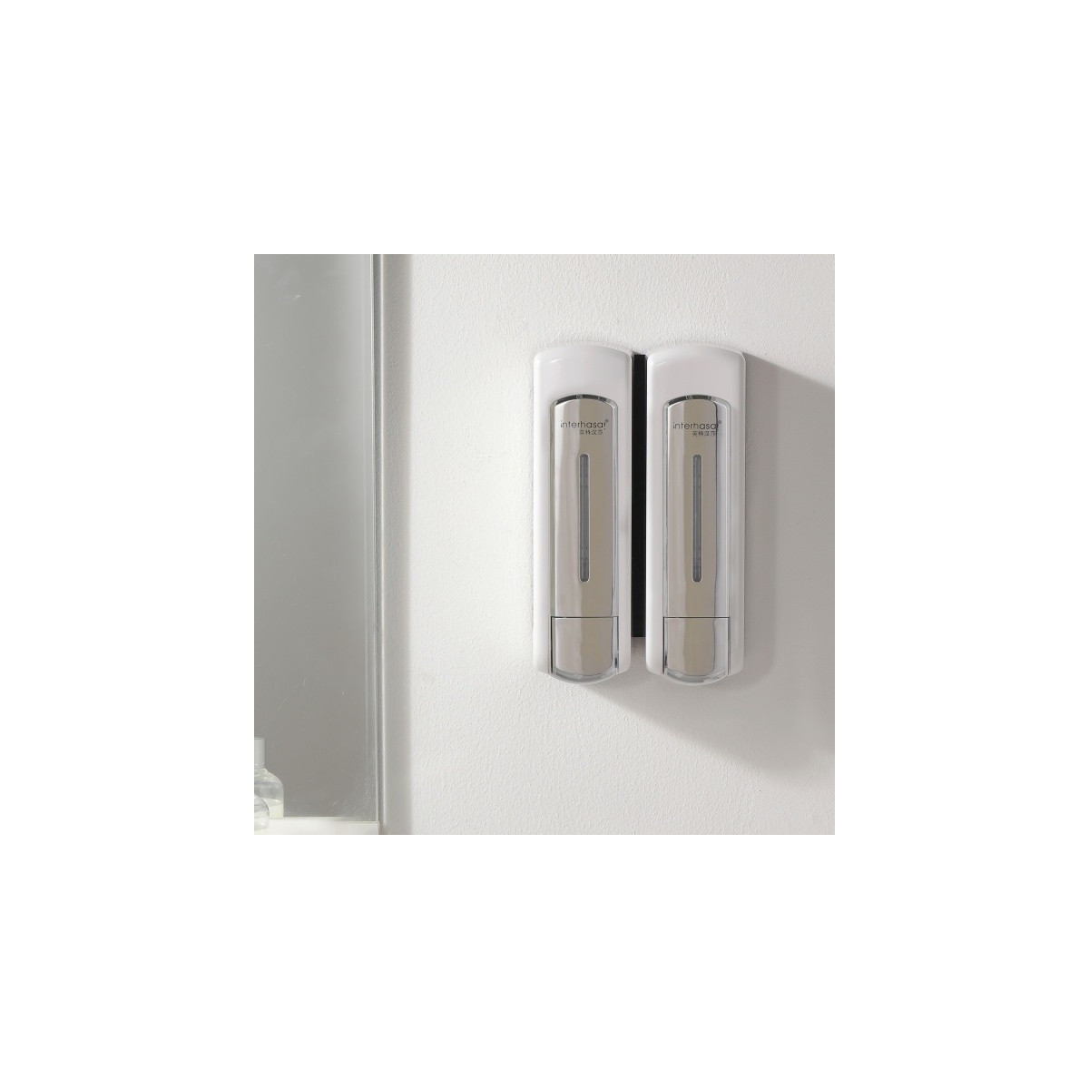 Double soap dispenser and shampoo 2 x 500 ml economical and ergonomic opaque white