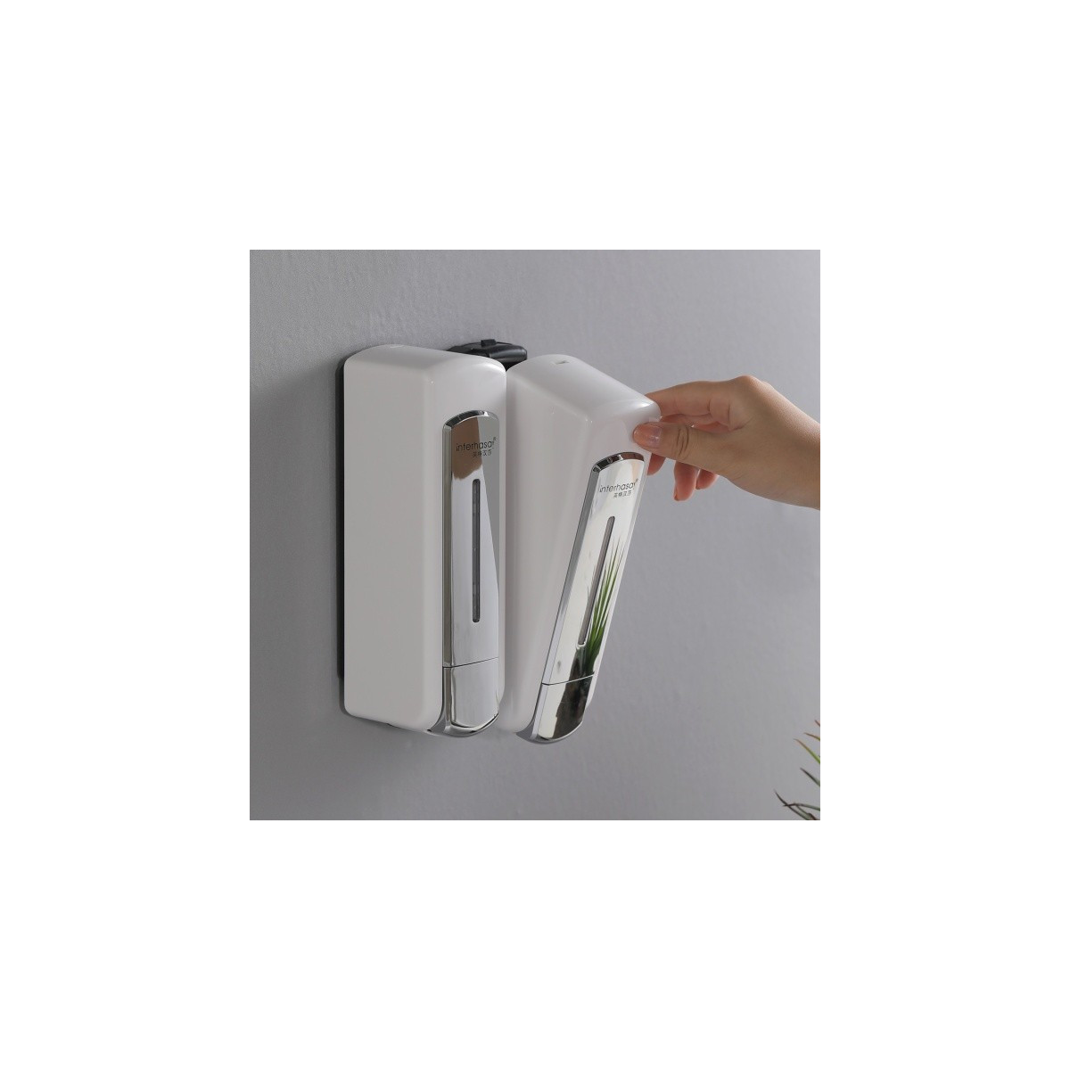 Double soap dispenser and shampoo 2 x 500 ml economical and ergonomic opaque white