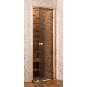 Porte de Sauna en Bronze 80 x 190 en verre trempé 8mm sécurite