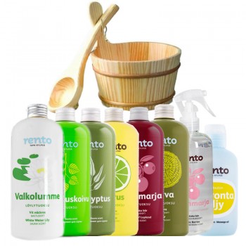 Rento descubrimiento pack aromas de sauna más cubo y cucharón