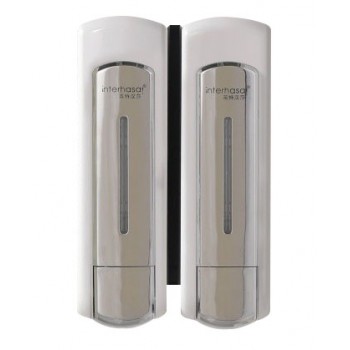 Dispensador de jabón doble y champú 2 x 500 ml blanco opaco económico y ergonómico