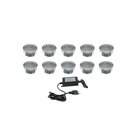 Kit of 10 white recessed spots cold outside (10 x 1W) with transformer