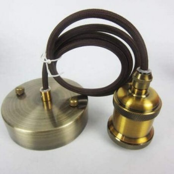 plafonnier bronze "antique" douille E27 vintage et câble tissé Marron
