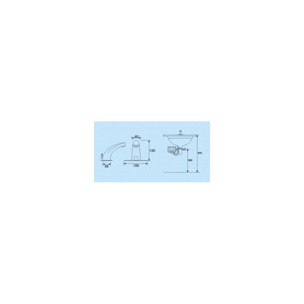 Vandalensicherer Infrarot-Automatikhahn aus Edelstahl, Diagramm und Abmessungen