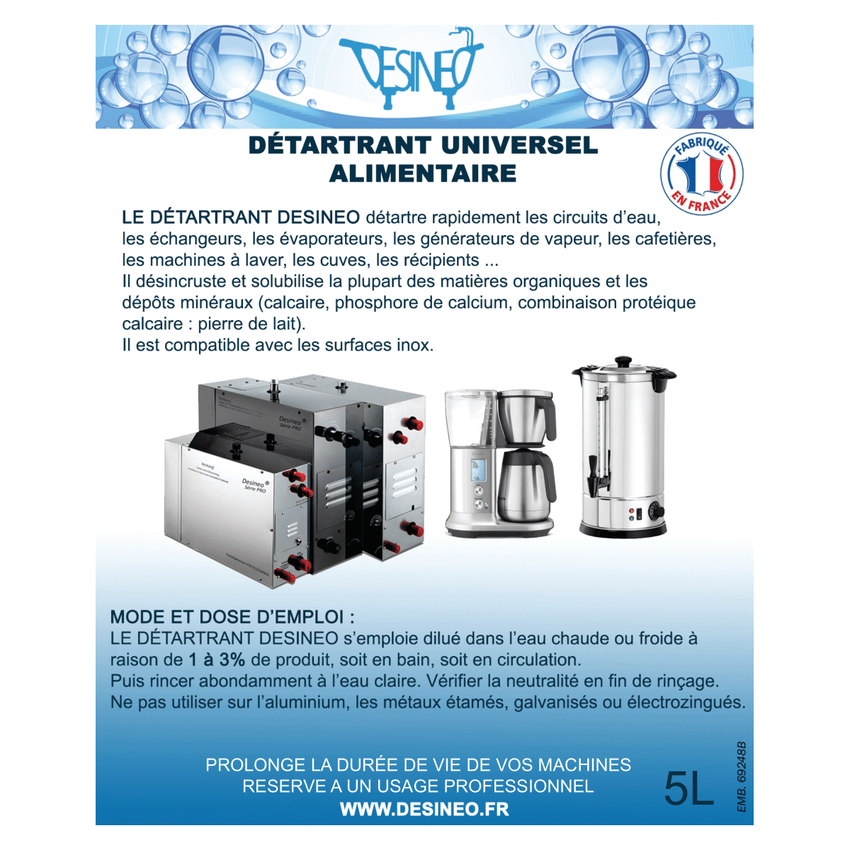 Détartrant express 5 Litres acide phosphorique alimentaire pour générateur de vapeur et cafetière, lave vaisselle etc