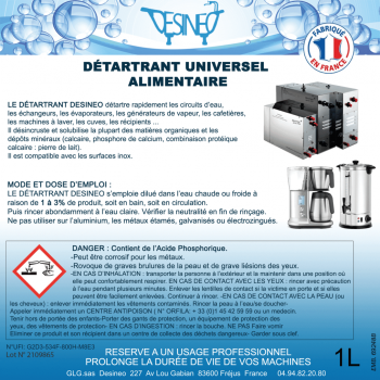 Détartrant professionnel 1 Litre alimentaire polyvalent universel pour générateur de vapeur et cafetière, lave vaisselle etc
