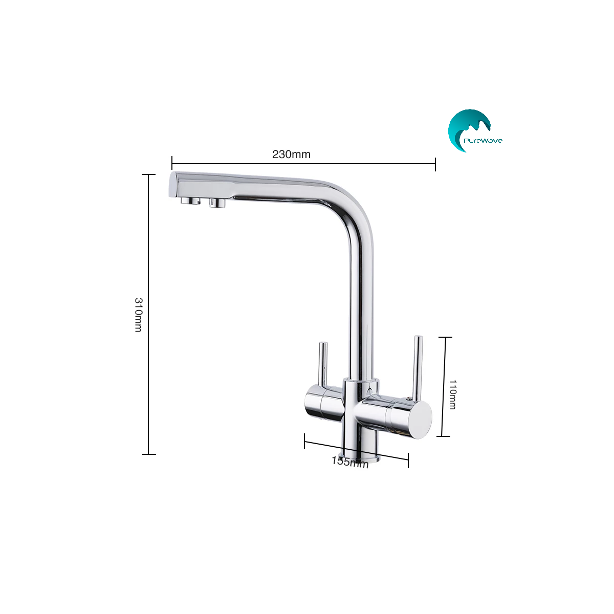 Mitigeur d'Evier de Cuisine 3 voies - Raccordement eau froide/chaude/filtrée - PUREWAVE